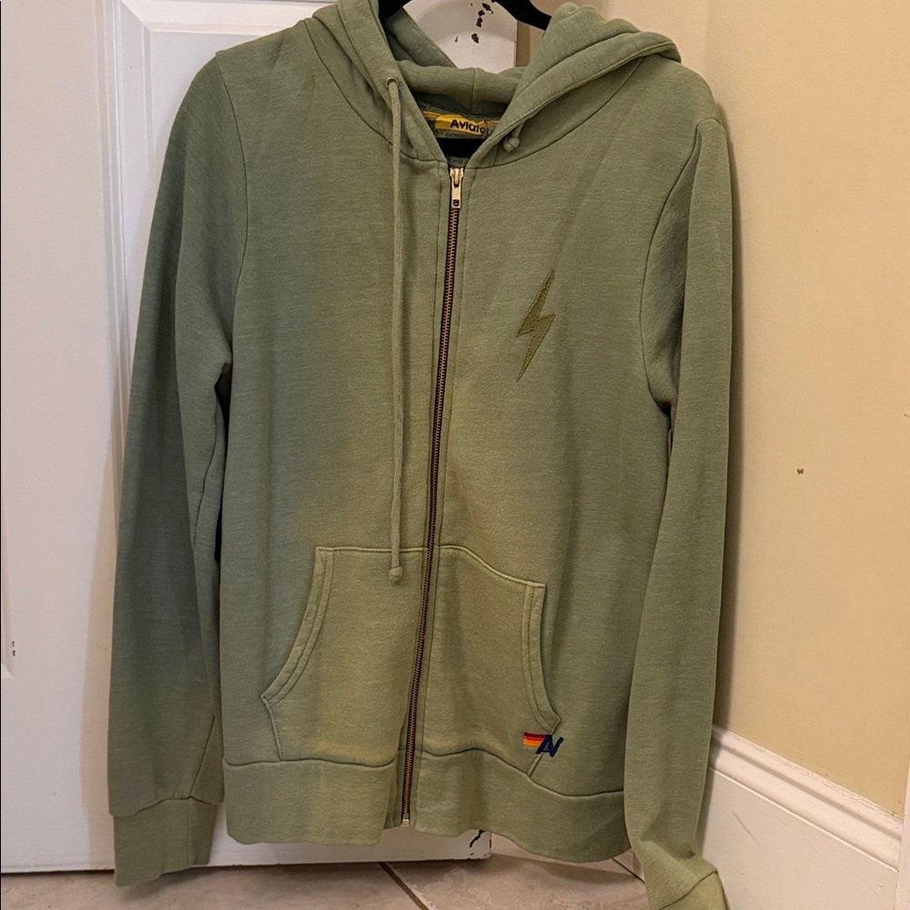 Aviator Nation Olive Green Lightning Zip Hoodie
